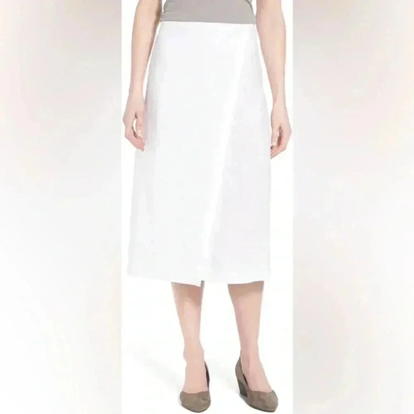 Eileen Fisher White Organic Linen Faux Wrap C/L Skirt - Picture 1 of 11
